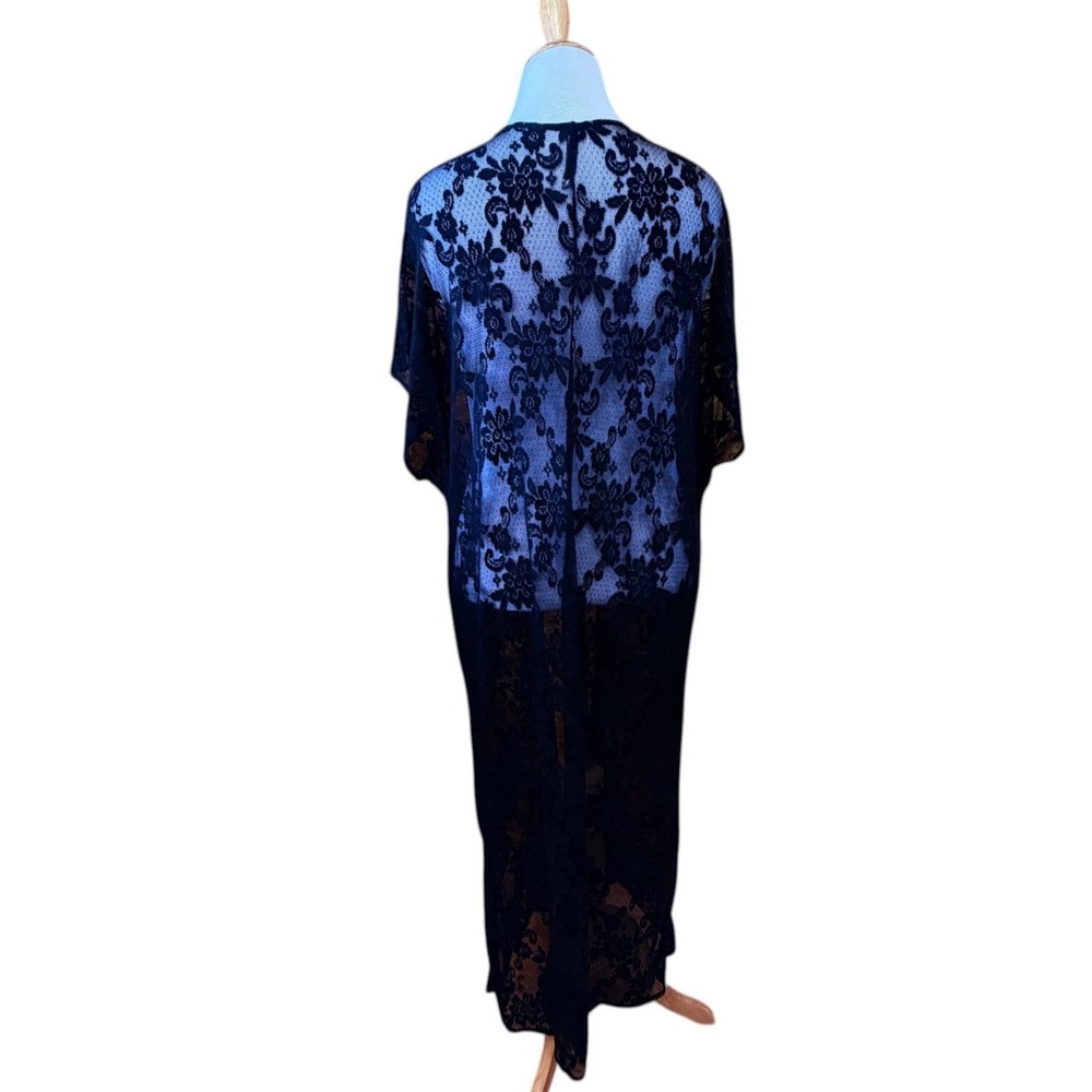 Torrid Black Floral Lace Longline Kimono Sheer Open Front Duster Size 1/2 - Picture 4 of 8